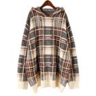 Plaid Hooded Sweater As Shown In Figure - One Size
