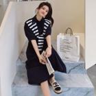 Striped Shawl Panel Long Dress