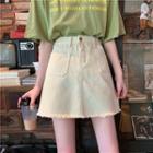 Frayed   A-line Denim Skirt