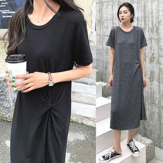 Twisted Front Short Sleeve Plain Dress