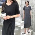 Twisted Front Short Sleeve Plain Dress