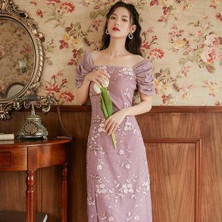 Long-sleeve Floral Frog Buttoned Midi Dress / Short-sleeve Midi Dress
