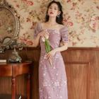 Long-sleeve Floral Frog Buttoned Midi Dress / Short-sleeve Midi Dress
