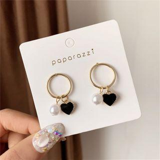 Faux Pearl Hoop Earring Stud Earring - 1 Pair - Gold - One Size