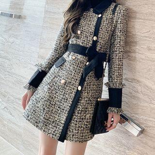 Double Breasted Tweed Mini Coat Dress