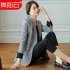 Plaid Double-breasted Blazer / Cropped Dress Pants / Shorts / Set