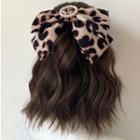 Bow Leopard Print Faux Pearl Hair Clip Leopard - One Size