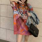 Dye Print Lettering Short-sleeve T-shirt Dress As Shown In Figure - One Size