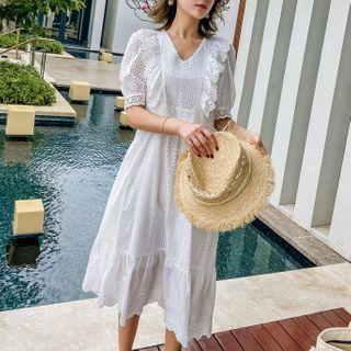 Short-sleeve Pointelle A-line Dress