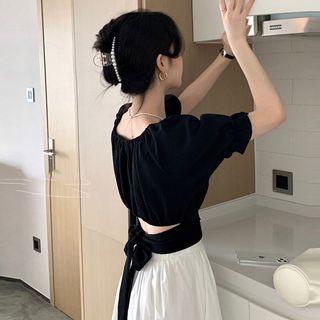 Short-sleeve Ribbon Cropped Blouse