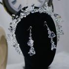 Set: Wedding Faux Crystal Headband + Dangle Earring Hairband & 1 Pair - Earrings - White - One Size
