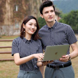 Short-sleeve Striped Shirt / Dress Pants / Set