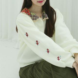 Flower Embroidered Blouson Cardigan