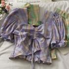 Ruffled-trim Drawstring Crop Shirt