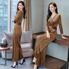 Long-sleeve Striped Velvet Jumpsuit