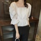 Puff-sleeve Square-neck Lace Blouse