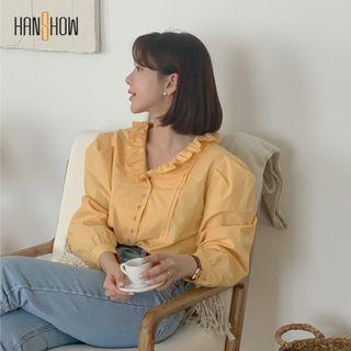 Retro Wood Ear Peter Pan Collar Puff-sleeve Shirt