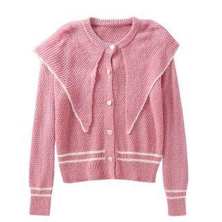 Pointed Collar Cardigan Pink - One Size
