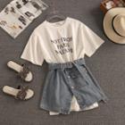 Set: Short-sleeve Lettering T-shirt + Denim A-line Skirt