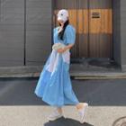 Balloon-sleeve Square-neck Long Dress