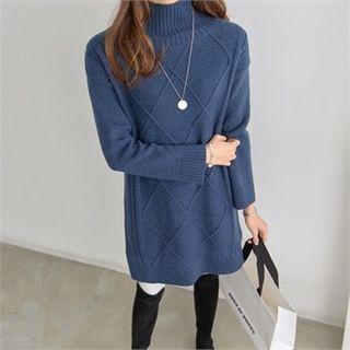 Mock-neck Cable-knit Mini Sweater Dress