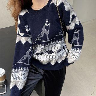 Printed Sweater / Cropped Wide-leg Pants / Set