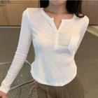 Asymmetrical Cropped Long-sleeve T-shirt / High-waist Ruched Pants