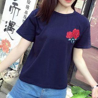 Rose Embroidered Short Sleeve T-shirt
