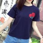 Rose Embroidered Short Sleeve T-shirt