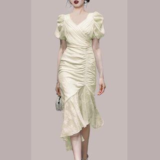 Puff-sleeve Irregular Mermaid Cocktail Dress