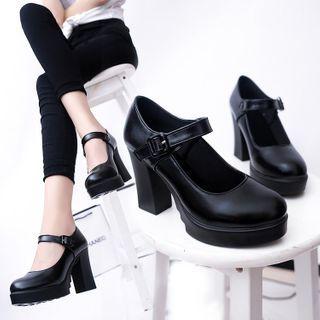 Faux Leather Mary Jane Platform Chunky-heel Pumps