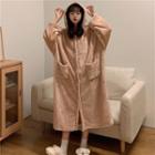 Loose-fit Furry Hooded Long-sleeve Sleep Dress