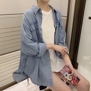 Denim Lace-up Jacket Blue - One Size