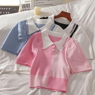 Short-sleeve Color Panel Polo Knit Top