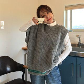 Knit Vest / Mock-neck Long Sleeve Top
