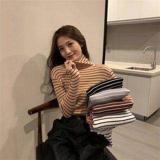 Mock-neck Stripes Long-sleeve Top