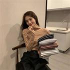 Mock-neck Stripes Long-sleeve Top