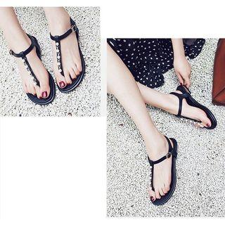 Faux Pearl T-bar Sandals