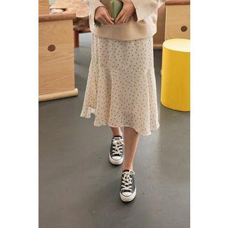 Ruffle-hem Pattern Chiffon Midi Skirt
