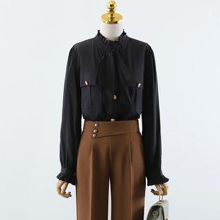 Bow Accent Blouse / High Waist Dress Pants