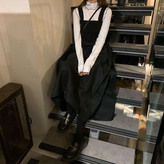 Long-sleeve Mock Neck T-shirt / Midi A-line Pinafore Dress