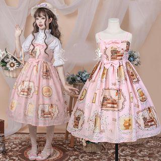 Printed Sleeveless Ribbon A-line Dress