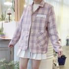 Plaid Button Blazer Pink - One Size