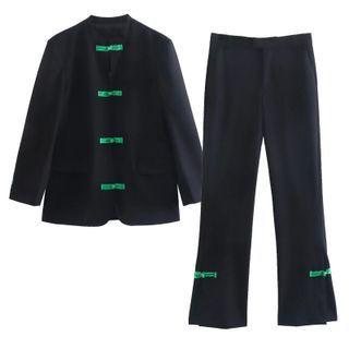 Frog Button Blouse / Bootcut Pants / Set