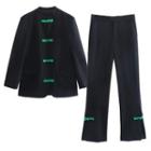 Frog Button Blouse / Bootcut Pants / Set