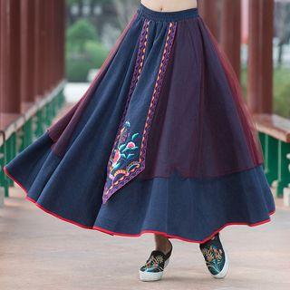 Flower Embroidered Maxi A-line Dress