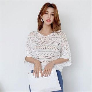 Tie-back Perforated Knit Top