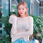 Bell-sleeve Distressed Net Sweater