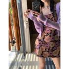 Spaghetti Strap Floral Mini A-line Dress Floral - Purple & Yellow - One Size