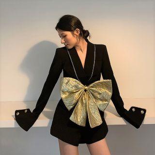Set: Long-sleeve Romper + Bow + Belt